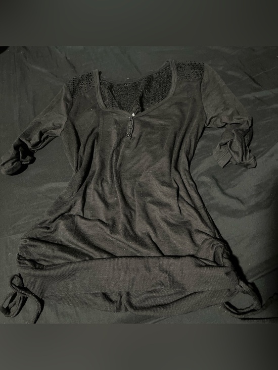 No Boundaries Tops - No Boundaries Black Lace-Accent Henley mid long Sleeve Top